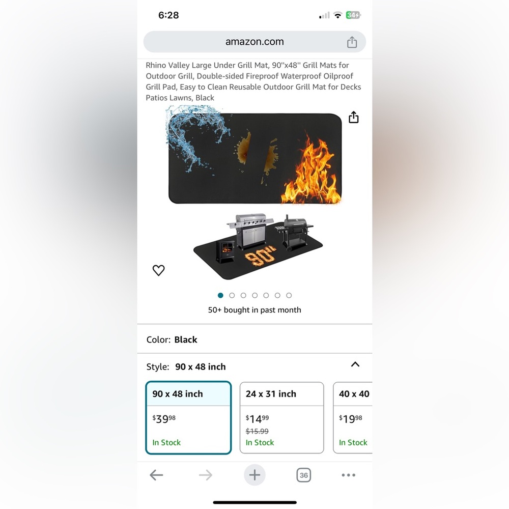 NWT RHINO VALLEY Extra Large Black Grill Mat (90x48”)